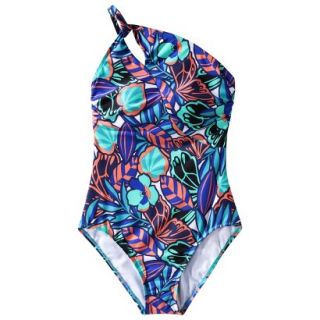 Clean Water Womens Printed One Shoulder 1 Piece  Blue S