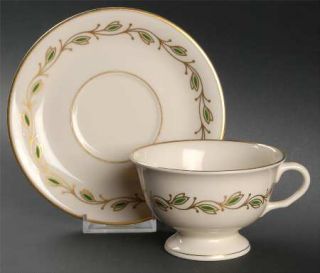 Pickard Symphony Ivory Footed Cup & Saucer Set, Fine China Dinnerware   Gold Out