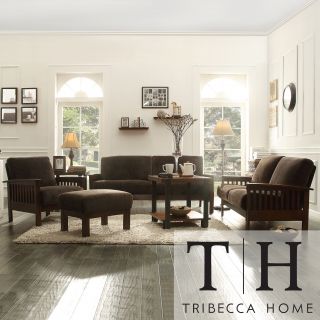 Tribecca Home Mission Dark Brown Champion Fabric 4 piece Sofa Set
