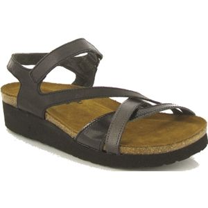 Naot Womens Sophia Brushed Black Black Crinkle Patent Metallic Road Sandals, Size 37 M   4441 N3B