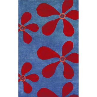 Ariel Light Blue/ Dark Red Wool Area Rug (36 X 56)