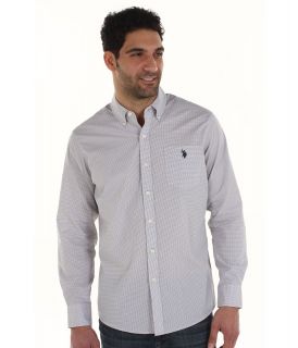 U.S. Polo Assn Slim Fit Check Pattern Woven Shirt Mens Long Sleeve Button Up (Gray)