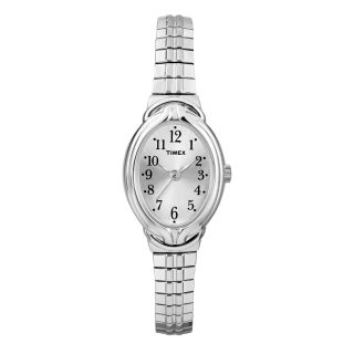 Timex Womens Silver Tone Oval Expansion Watch, White