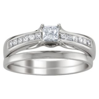 14K White Gold 5/8ctw Princess cut Diamond Bridal Set (HI, I1) Size 5.5