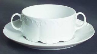 Rosenthal   Continental Monbijou (White) Flat Cream Soup Bowl & Saucer Set, Fine