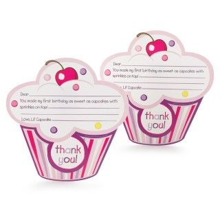 Girls Lil Cupcake 1st Birthday Thank You Notes