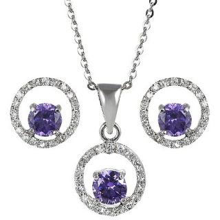 Sterling Silver Cubic Zirconia Jewelry Set   Purple