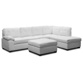 Mario White Leather Modern Sectional Sofa With Ottoman