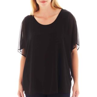 Short Sleeve Chiffon Pocket Tee   Plus, Onyx, Womens