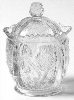 L G Wright Paneled Thistle Bowl Has Lip, Sugar Bowl & Lid   Pressed, Plant/Flora