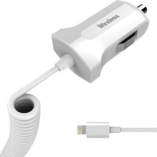 Just Wireless 8 Pin Corded Car Charger for iPad/iPhone/iPod   White (3431)