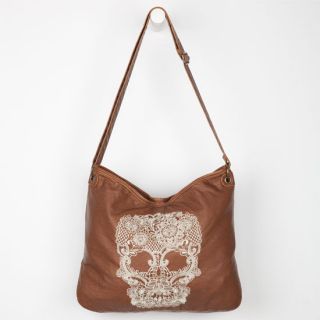 Embroidered Skull Faux Leather Hobo Bag Cognac One Size For Wome