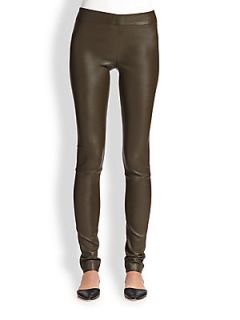 The Row Bonded Leather Pants   Loden