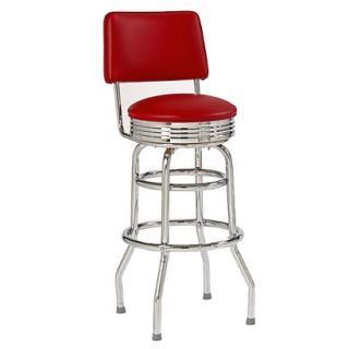 Barstool Double Ring Bar Stool with Back and Chrome   Red