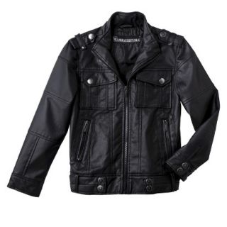 Urban Republic Infant Boys 4 Pocket Faux Leather Aviator Jacket   Black 2T