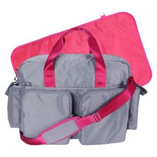 Deluxe Duffle Diaper Bag   Grey and Magenta Pink by Lab