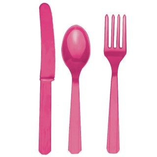 Magenta Forks, Knives and Spoons (8 each)
