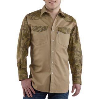 Carhartt Ironwood Snap Front Twill Work Shirt   Khaki/Camo, 2XL, Model S209