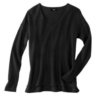 Mossimo Petites Long Sleeve V Neck Pullover Sweater   Black XXLP
