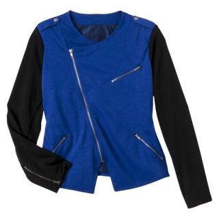 Merona Womens Plus Size Long Sleeve Moto Jacket   Blue/Black 1