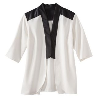 labworks Womens Plus Size Faux Leather Trim Tuxedo Jacket   White 1