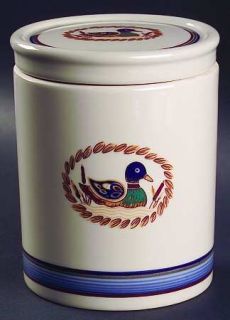 Epoch American Decoy Coffee Canister & Lid, Fine China Dinnerware   Blue&Red&Gra