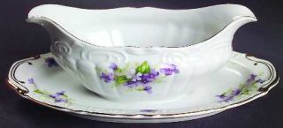 Japan China Violets Gravy Boat with Attached Underplate, Fine China Dinnerware  