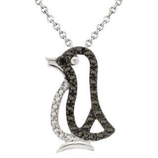 Sterling Silver Diamond Accent Open Penguin Necklace   Black