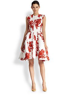 Thom Browne Floral Lace Print Silk Dress   Red White