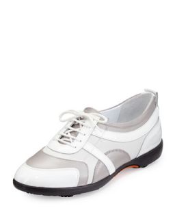 Gritty Patent Leather Lace Up Golf Shoe, White/Beige/Gray