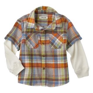 Cherokee Infant Toddler Boys 2 Fer Button Down Flannel Shirt   Orange 2T