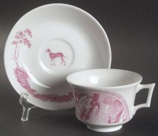 Wedgwood After Landscape Footed Cup & Saucer Set, Fine China Dinnerware   Pink,E