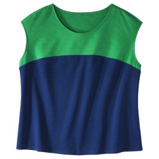Merona Womens Plus Size Short Sleeve Ponte Blouse   Green/Blue 3