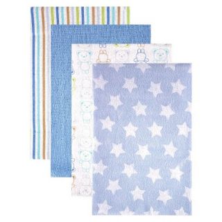 Luvable Friends 4pk Flannel Receiving Blankets with Gift Ribbon   Blue Patterns