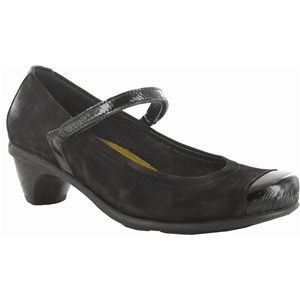 Naot Womens Flare Black Velvet Nubuck Black Crinkle Patent Shoes, Size 41 M   44076 N47