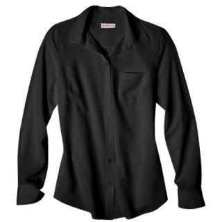 Merona Womens Plus Size Long Sleeve Button Down Shirt   Black 1