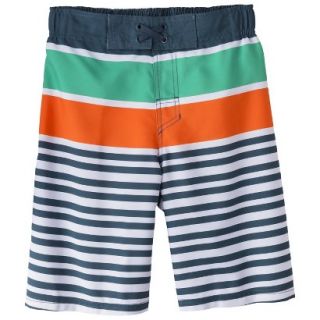 Boys Striped Swim Trunk   Navy/Orange XS