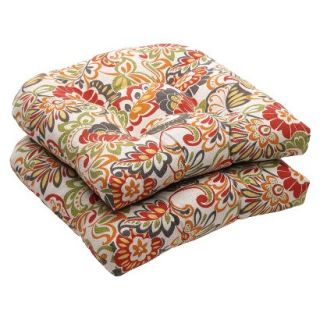 Outdoor 2 Piece Wicker Chair Cushion Set   Green/Off White/Red Floral