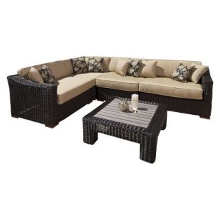 Resort 5 Piece Wicker Patio Sectional Seating w/Ottoman Furniture Set   Brown