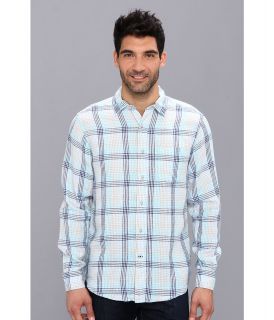 Nautica Linen Mini Check Plaid L/S Shirt Mens Long Sleeve Button Up (Blue)