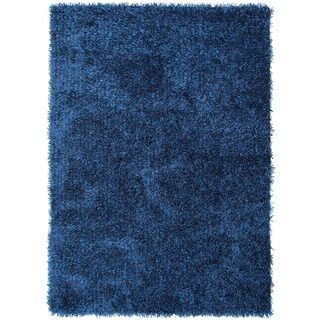 Handwoven Shags Solid pattern Blue Accent Rug (2 X 3)