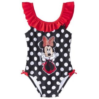 Disney Minnie Mouse Toddler Girls 1 Piece Swimsuit   Black 4T