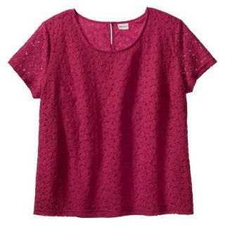 Merona Womens Plus Size Short Sleeve Lace Overlay Blouse   Red 1X