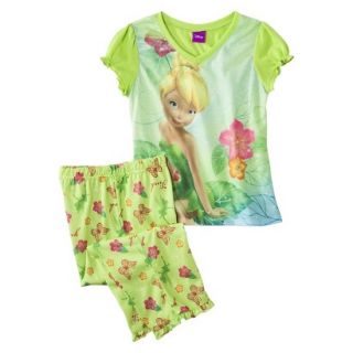 Disney Tinkerbell Girls 2 Piece Short Sleeve Pajama Set   Green S