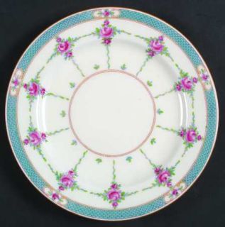 Minton Persian Rose (Older) Salad Plate, Fine China Dinnerware   Older,Aqua Band