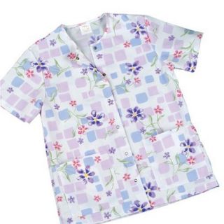 Medline Ladies Snap Front Scrub Top with Two Pockets   Tile Blossom (Small)