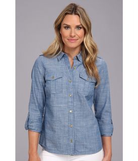 Jones New York Roll Sleeve Shirt Womens Long Sleeve Button Up (Blue)