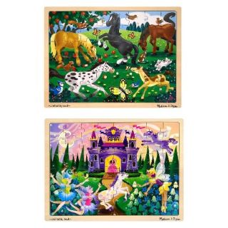 Melissa & Doug Deluxe Wooden 48  Piece Jigsaw Puzzle Bundle   Castle/Horses