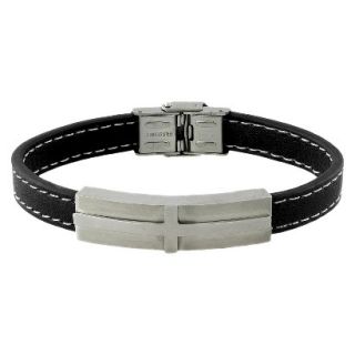 Stainless Steel and Leather Mens ID Bracelet