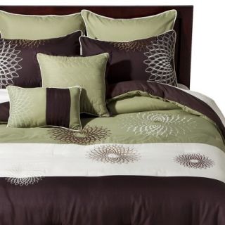 Medallion Embroidered 8 Piece Bedding Set   Green/Brown (California King)